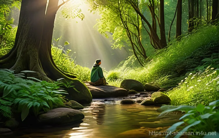 무속 굿 절차 - A serene indoor scene showing a woman performing a self-care ritual. She is standing gracefully in a...