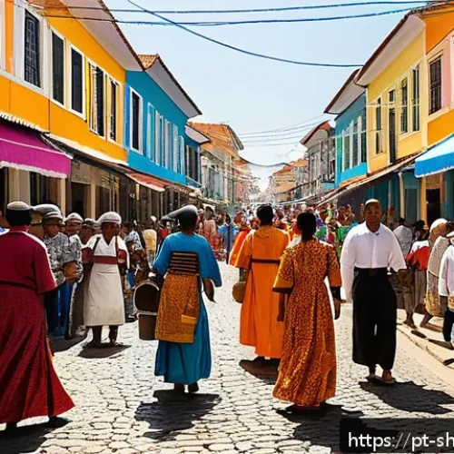 Home 30 무속 관련 지역 경제 영향 - A vibrant street scene in Juazeiro do Norte during a religious festival, showcasing a diverse crowd ...
